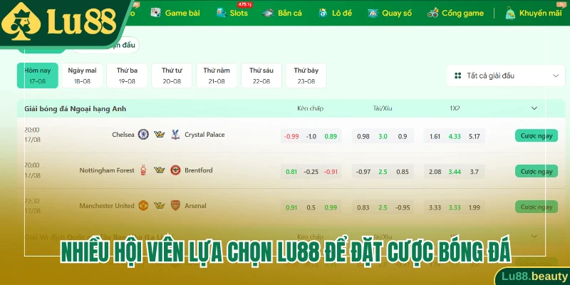 Nhiều hội viên lựa chọn Lu88 để đặt cược bóng đá